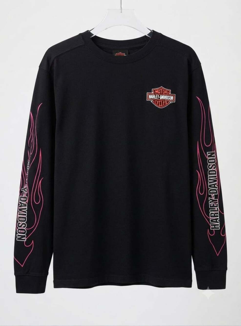 XL Harley-Davidson Motorcycles Black Long Sleeve Shirt with Flame Sleeve Graphic